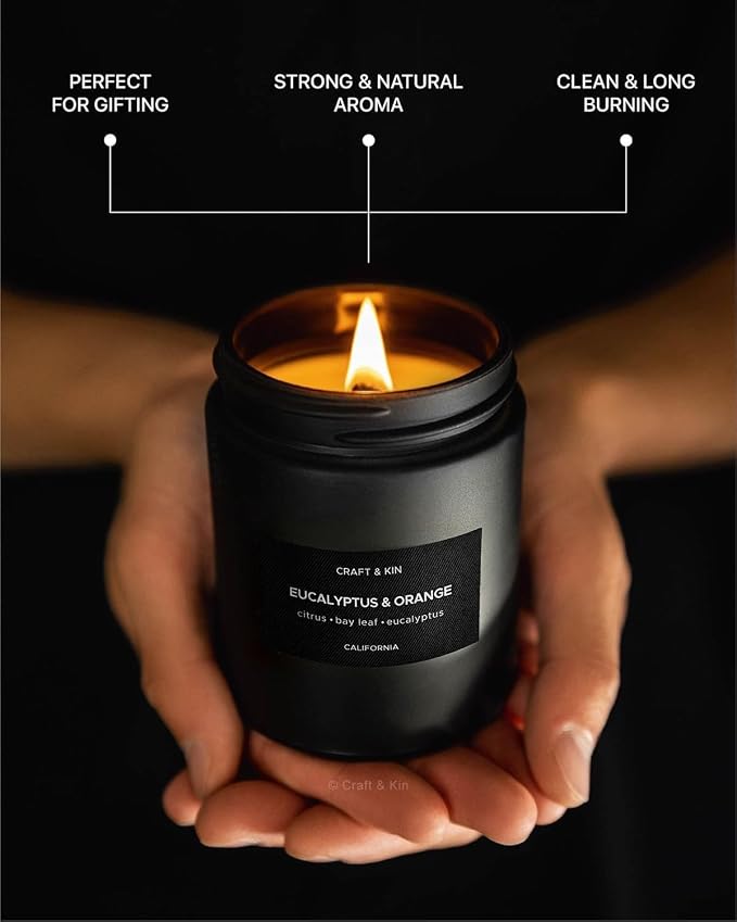 Craft & Kin Premium Orange & Eucalyptus Candle | Black Scented Candles - Image 3