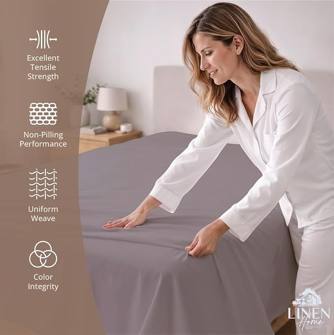 Linen Home 100% Cotton Percale 1 Flat Sheet, King Size - Image 2