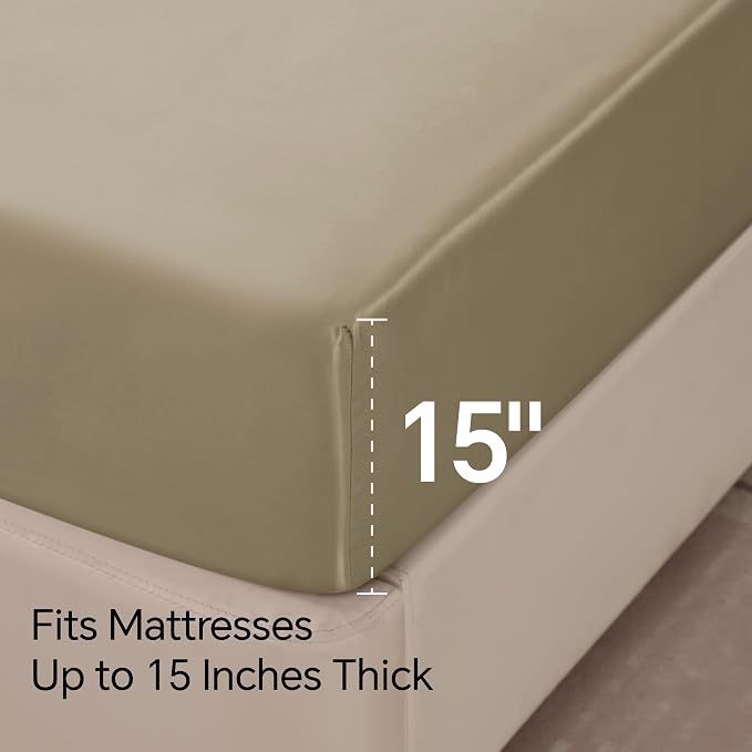 BEDELITE Satin Sheets Queen Size Bed Set, Luxury Soft Taupe Silky Sheets - Image 6