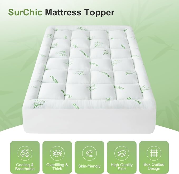 Full Size Mattress Topper Viscose Derived from Bamboo, Soft Thick Pillow Top - Image 4