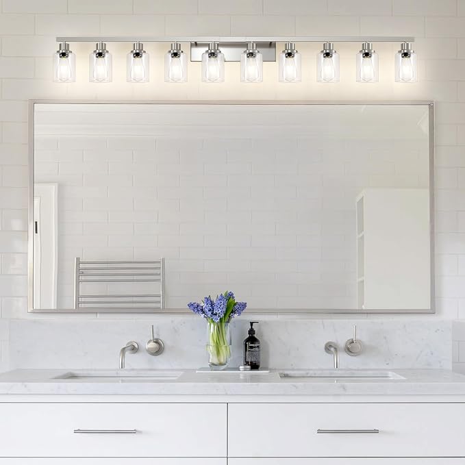 Brushed Nickel Bathroom Vanity Light, 10-Light Vanity Lights - Image 2