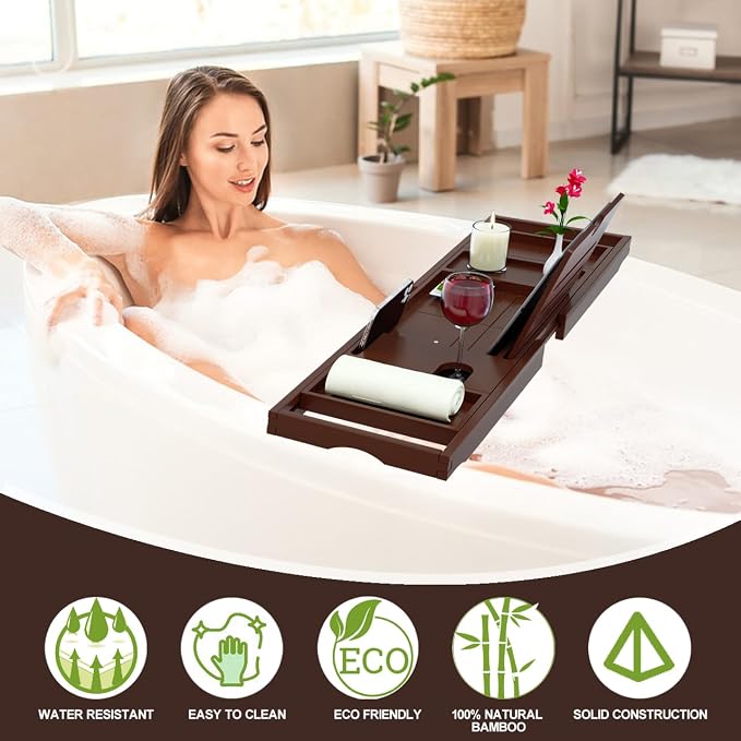 Premium Bamboo Bathtub Caddy Tray - Image 5