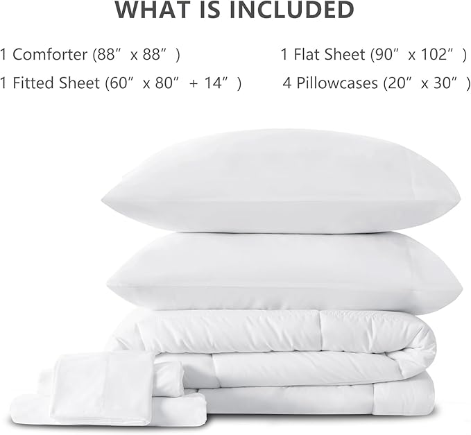 CozyLux Queen Comforter Set White, 7 Pieces Bed in a Bag, All Season Bedding - Image 6