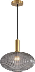 KCO Lighting Mid Century Modern Gold Glass Pendant Lighting Smoke Grey Globe by KCOLighting