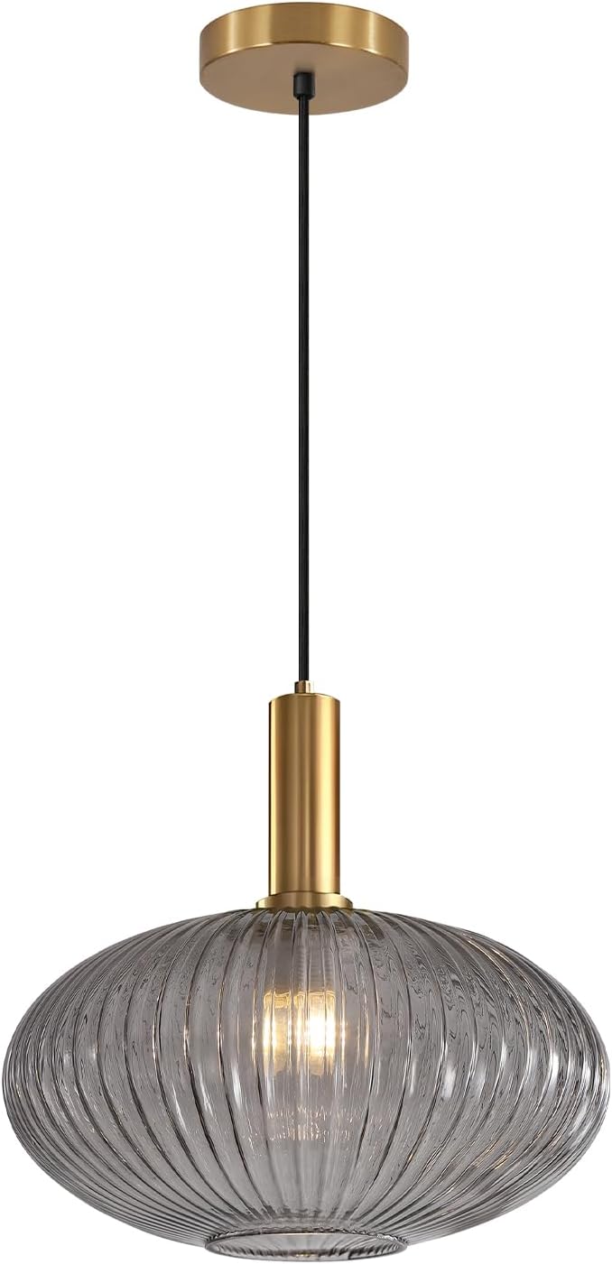 KCO Lighting Mid Century Modern Gold Glass Pendant Lighting Smoke Grey Globe by KCOLighting
