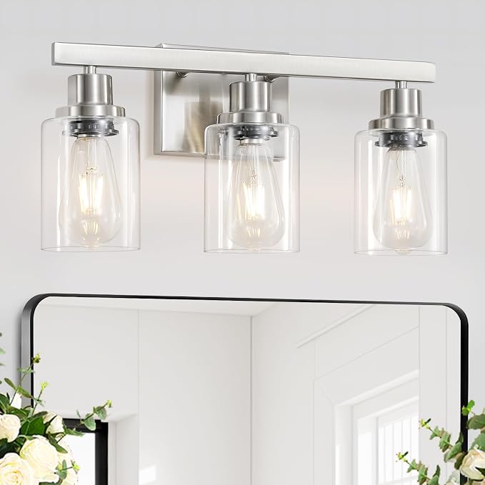 3-Light Bathroom Light Fixtures, Nickel Bathroom Vanity Light - Image 8