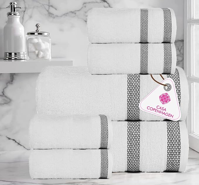 CASA COPENHAGEN Solitaire 6Pcs 100% Egyptian Cotton Large Designer Towels Gift - Image 2