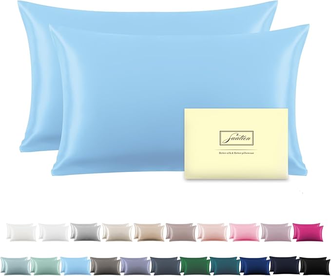 Silk Pillow Cases 2 Pack, Soft Breathable and Sliky Queen Size Pillow Cases Set by Suatien