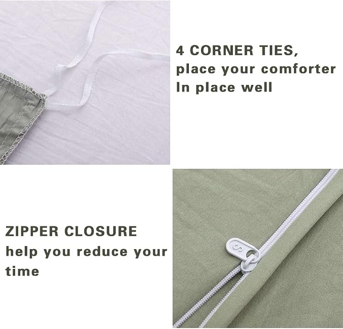 AveLom Green Duvet Cover Queen, 3 Pieces, Seersucker Tripe Soft Washed - Image 4