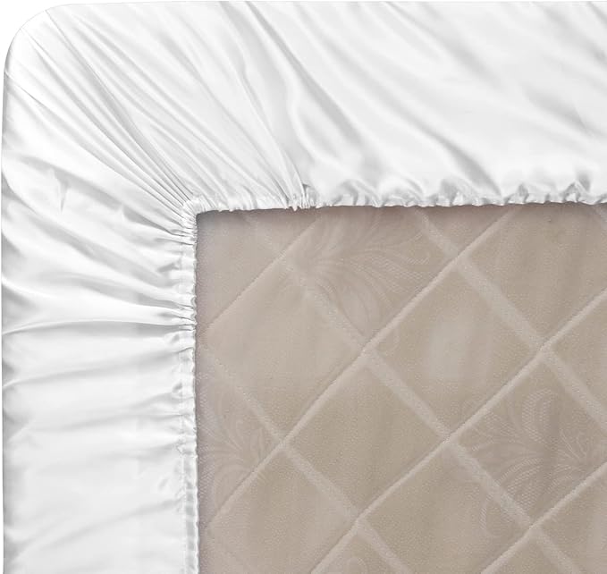 Homiest White Satin Fitted Sheet King Size, Deep Pocket, Luxury & Ultra Soft - Image 6