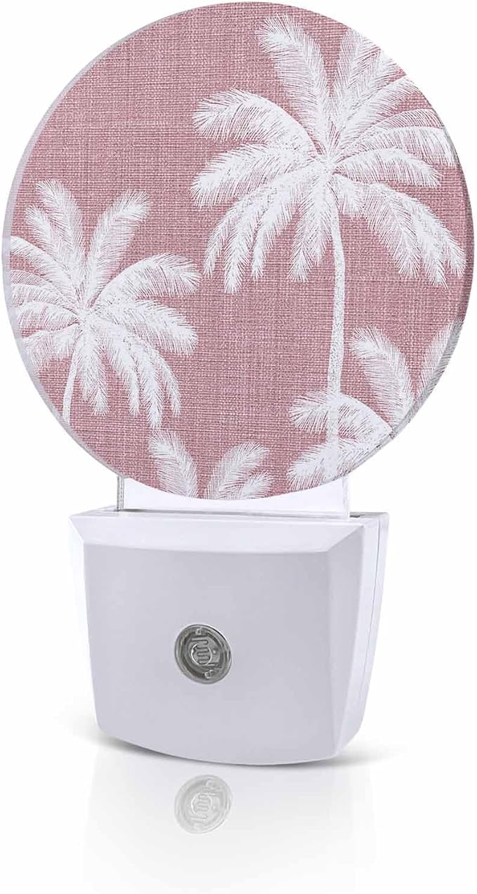 Night Lights Auto Sensor Tropical Palm Trees Night Light Pink Linen Coastal by Home+L6