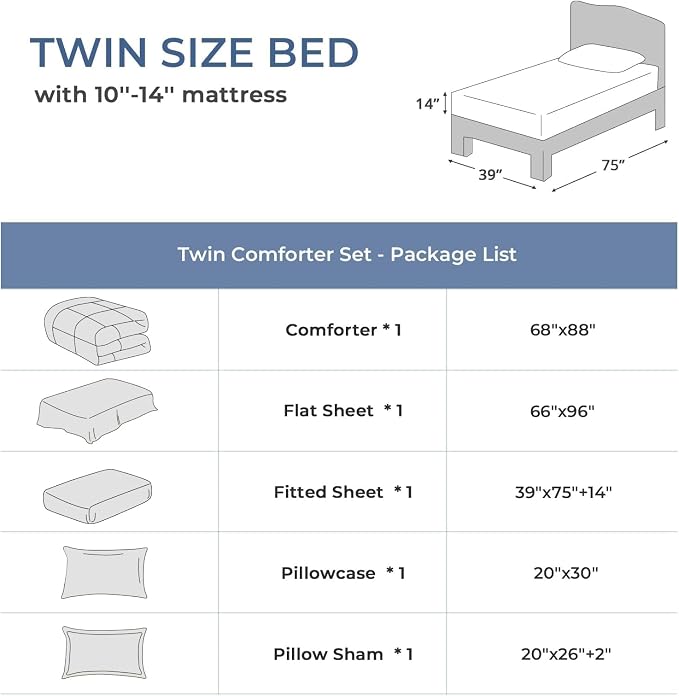 Sasttie Twin Comforter Set Black, 5 Pieces Bed in a Bag Twin, Complete Bedding - Image 6