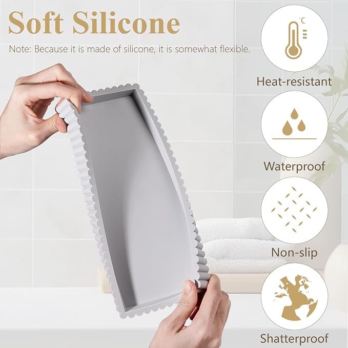 Silicone Bathroom Tray Small Vanity Organizer Rectangle Sink Caddy Sponge - Image 3