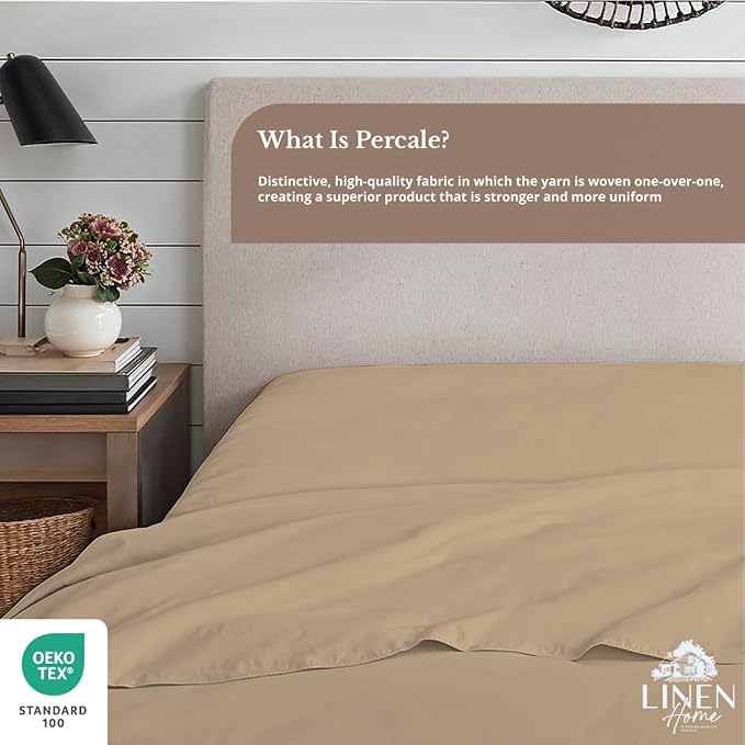 Linen Home 100% Cotton Percale 1 Flat Sheet, Full Size - Image 4