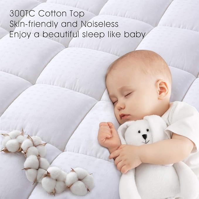 EASELAND Full XL Mattress Pad Pillow Top Mattress Cover Quilted Fitted Mattress - Image 4