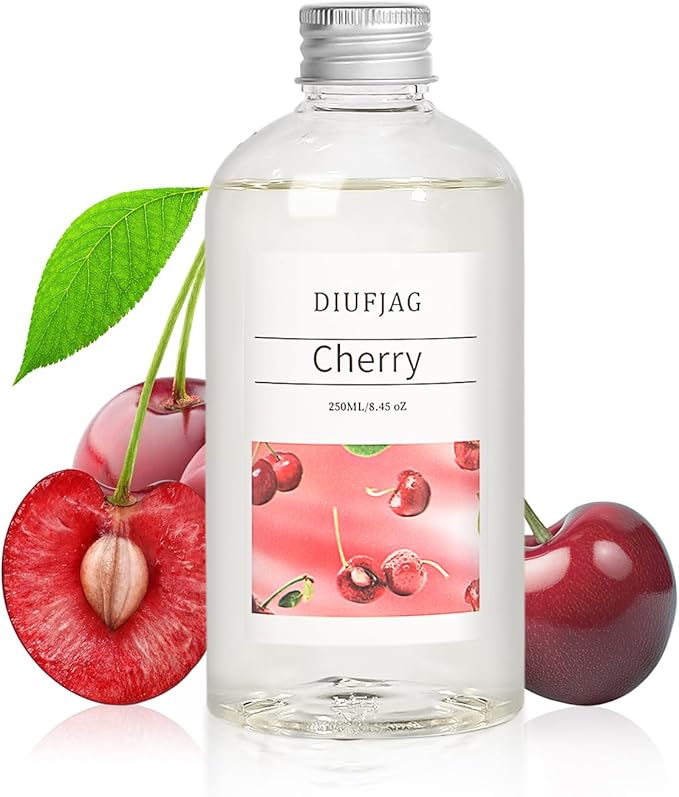 Cherry Diffuser with 10 Fiber Sticks, 6.7 oz Diffusers by DIUFJAG