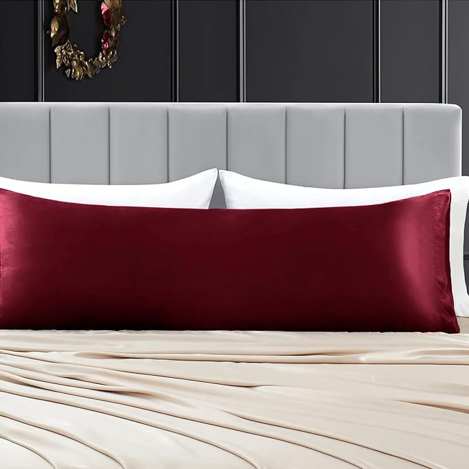 Aormenzy Satin Body Pillow Cover Set of 2, 20x54 Inches Burgundy Body Pillow - Image 7