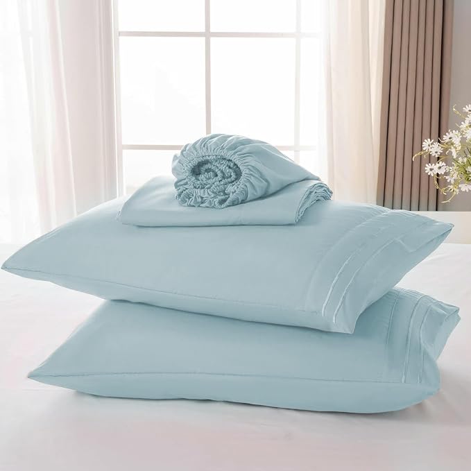 ROSE&RISY Light Blue Twin Sheet Set, 3 Pieces Soft Bedding Twin Sheet Set - Image 7
