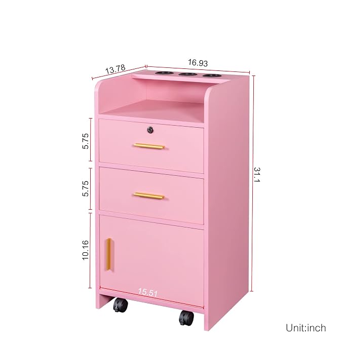 SSLine Modern Salon Station Pink Floor Stand Styling Sation Wood Salon Cabinet - Image 2