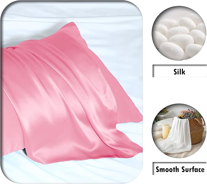 Silk Pillow Cases 2 Pack, Soft Breathable and Sliky Standard Size Pillow Cases - Image 2