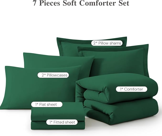 WRENSONGE King Size Comforter Set- 7 Pieces Soft Emerald Green Bed in a Bag King - Image 6