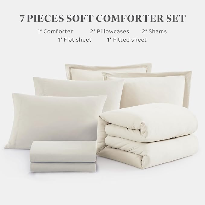 WRENSONGE King Comforter Set, 7 Pieces White Soft Bed in a Bag King - Image 7