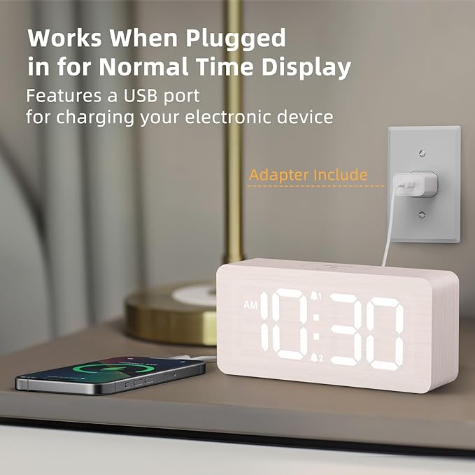 uscce Wooden Digital Alarm Clocks - Image 3