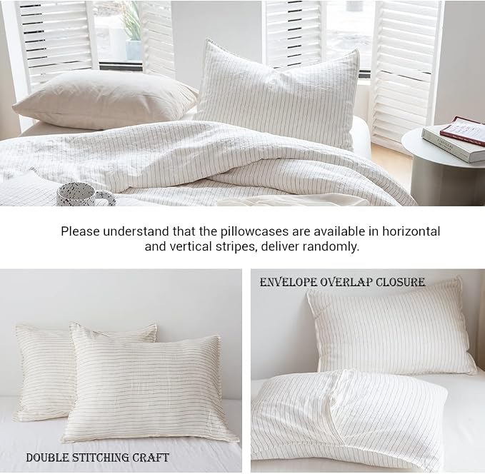 Simple&Opulence 100% Linen Duvet Cover Set 3pcs Yarn Dyed Vertical Pinstripe - Image 3