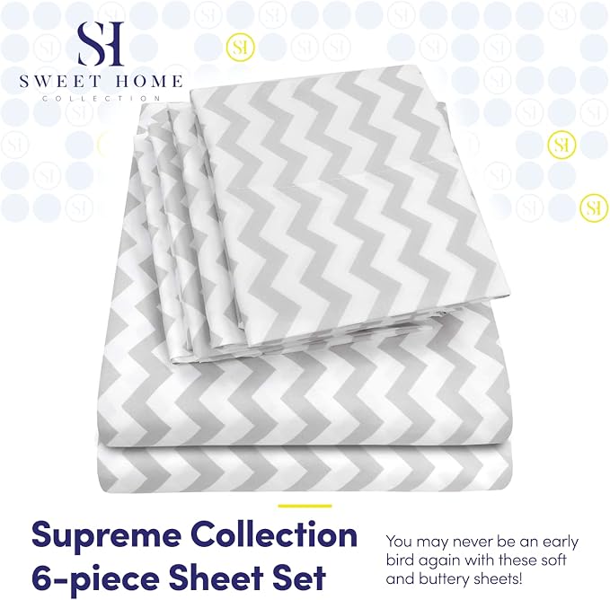 Queen Sheets Chevron Grey- 6 Piece 1500 Supreme Collection Fine Brushed - Image 2