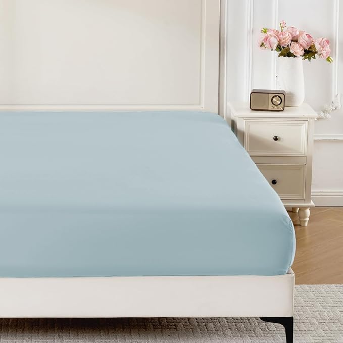 ROSE&RISY Light Blue Queen Fitted Sheet, Soft and Breathable by ROSERISY