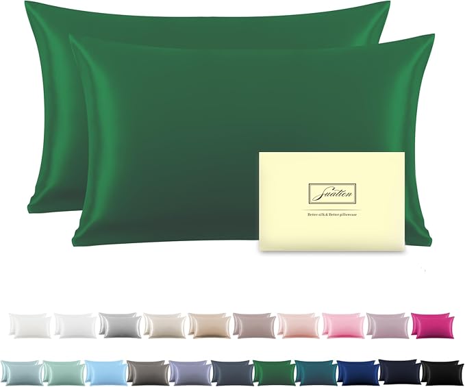 Silk Pillow Cases 2 Pack Soft Breathable and Sliky King Size Pillow Cases Set by Suatien