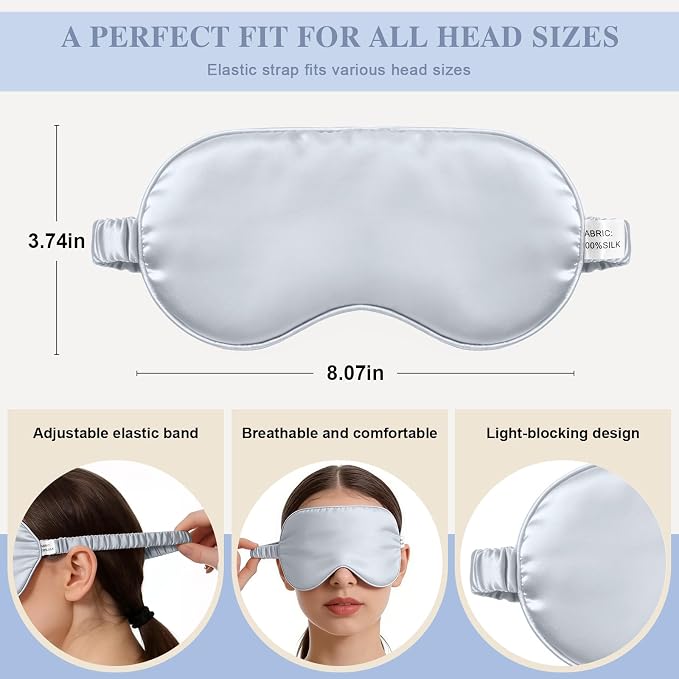 Silk Sleep Mask, Eye Mask for Sleep Women Men, Mulberry Sleeping Mask - Image 2