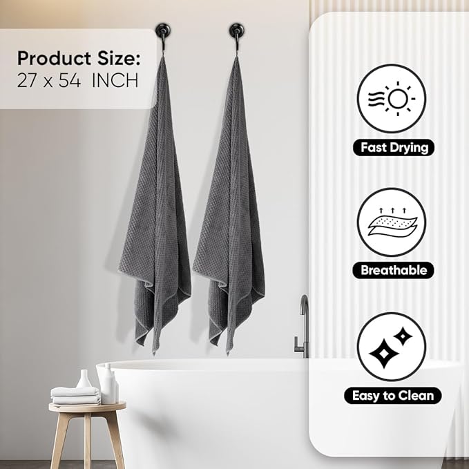HOMEXCEL Grey Bath Towels 2 Pack, Microfiber Bathroom Towel, Super Soft Highly - Image 2