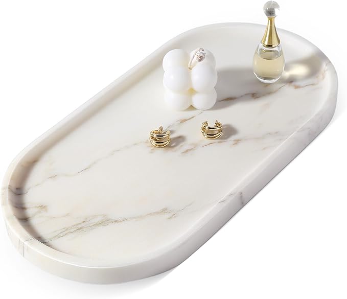 Koville White Marble Tray with Gold Pattern by Koville