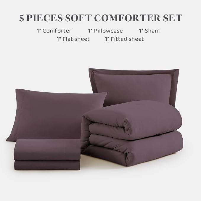 WRENSONGE Twin Comforter Set- 5 Pieces Artic Plum Twin Bed in a Bag, All Season - Image 7