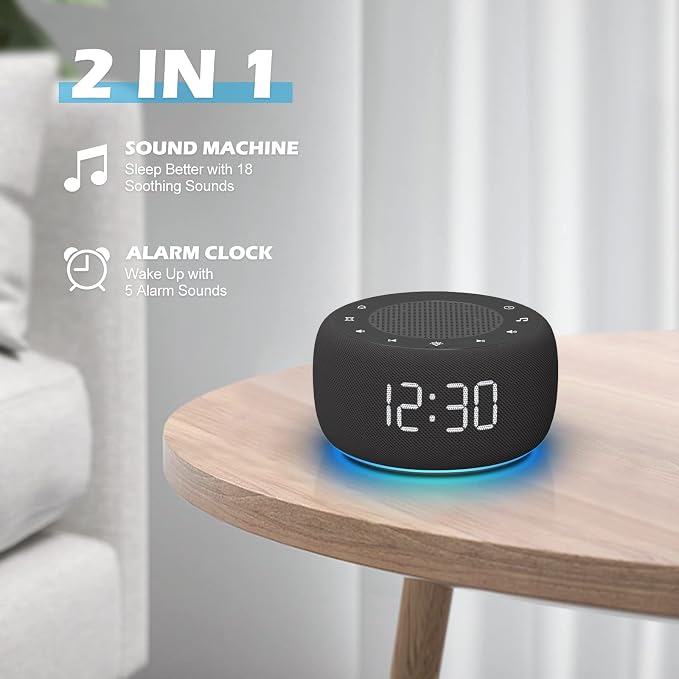 Buffbee Sound Machine & Alarm Clock 2-in-1, 0-100% Clock Face Brightness - Image 2