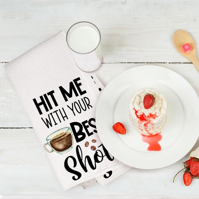 2PCS Coffee Kitchen Towels, Funny Farmhouse Rustic Reusable Absorbent Waffle - Image 6