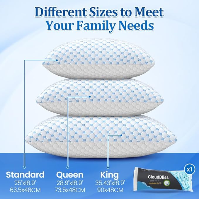 CloudBliss Cooling Bed Pillows for Sleeping, Shredded Memory Foam Pillows - Image 2