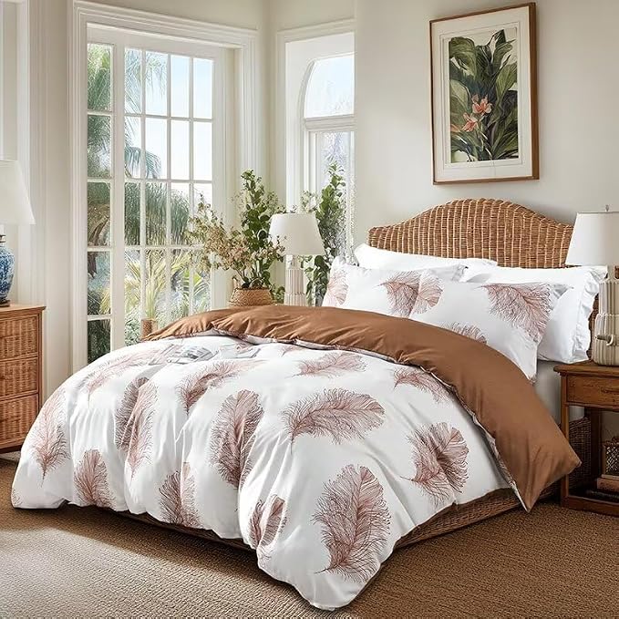 OAITE Duvet Cover Twin Size, Reversible Leaf Brown Duvet Cover Set - Image 2