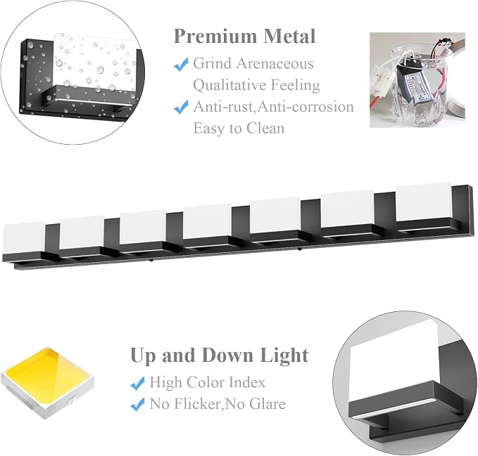 Tipace LED Modern Bathroom Vanity Light Fixtures, 7 Lights Black Vanity Lighting - Image 6