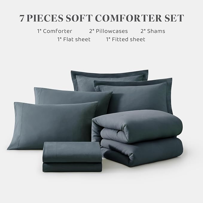 WRENSONGE Full Size Comforter Set- 7 Pieces Blue Grey Bed in a Bag Full Size - Image 8