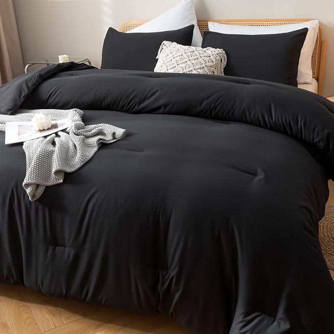 ROSGONIA California King Comforter Set Black, All Season Bedding Soft Bedspread - Image 4