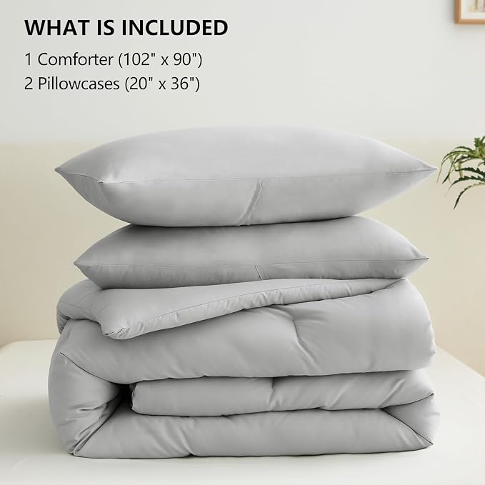 CozyLux King Size Comforter Set Light Grey, 3 Pieces Solid Comforters King Size - Image 6