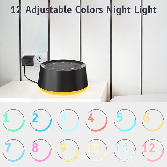 Brown Noise Sound Machine with 30 Soothing Sounds 12 Colors Night Light White - Image 4