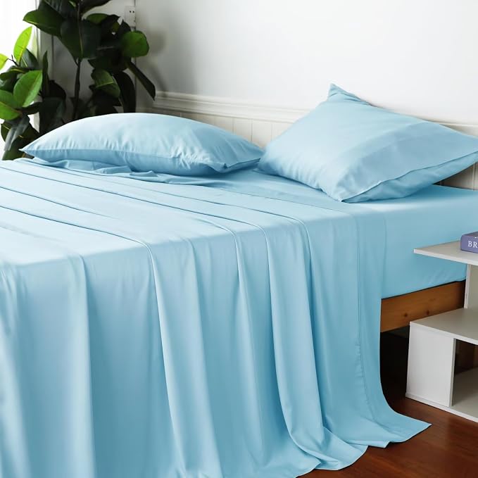 Bamboo Viscose Flat Sheets Only, 400 Thread Count Sateen Weave Queen Size Flat - Image 5