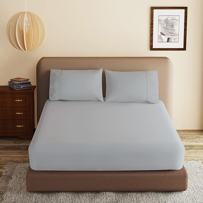 100% Egyptian Cotton Fitted Sheet Twin Size Gray, 600 Thread Count, 8-16" Deep by ZaizaiHome
