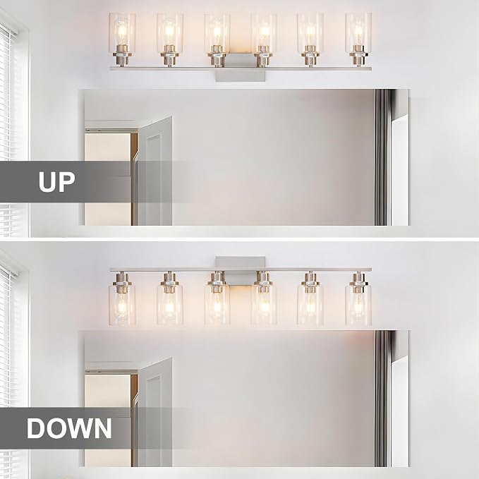 6 Light Bathroom Light Fixtures Brushed Nickel Vanity Light Over Mirror Modern - Image 6