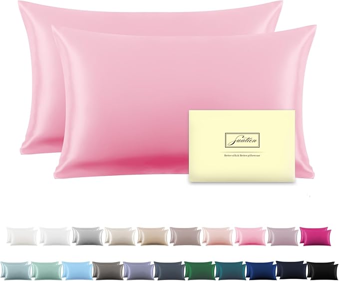 Silk Pillow Cases 2 Pack, Soft Breathable and Sliky Standard Size Pillow Cases by Suatien