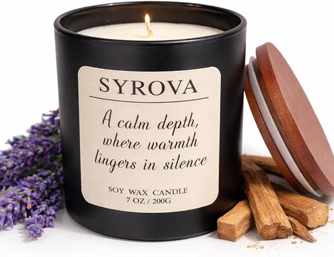Lavender & Sandalwood Candle, Luxury Scented Soy Candle 7oz, Calming Relaxing by SYROVA