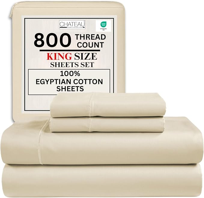 King Sheets Deep Pocket King Sheet Set, 100% Cotton Bed Sheets, 800TC 4PC by CHATEAUHOMECOLLECTION